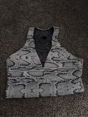 Booty by Brabants Black and White Snake-Print Halter Crop Top